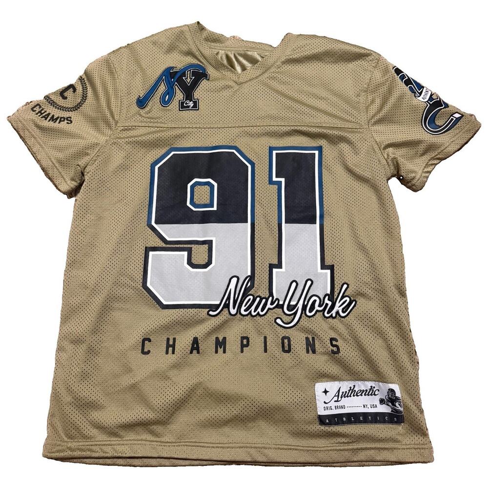 Fashion Nova Men CLOTH Champs Football Jersey Gold Mesh New York 91 Youth Large